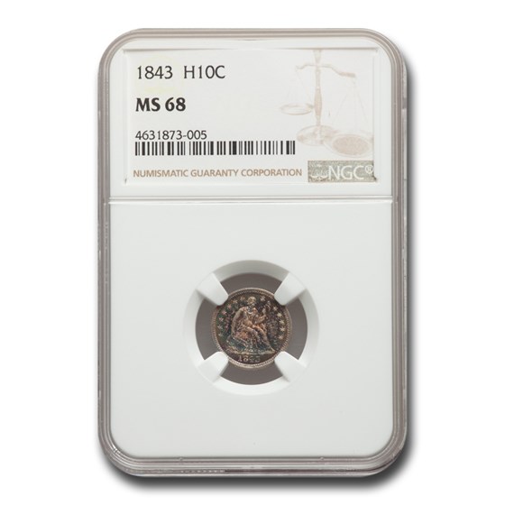 1843 Liberty Seated Half Dime MS-68 NGC 1843 Liberty Seated Half Dime MS-68 NGC